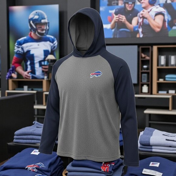 Buffalo Bills Antigua NFL Hooded Sweatshirt Gray/Navy Mens XL Polyester Sportswe - Picture 14 of 15